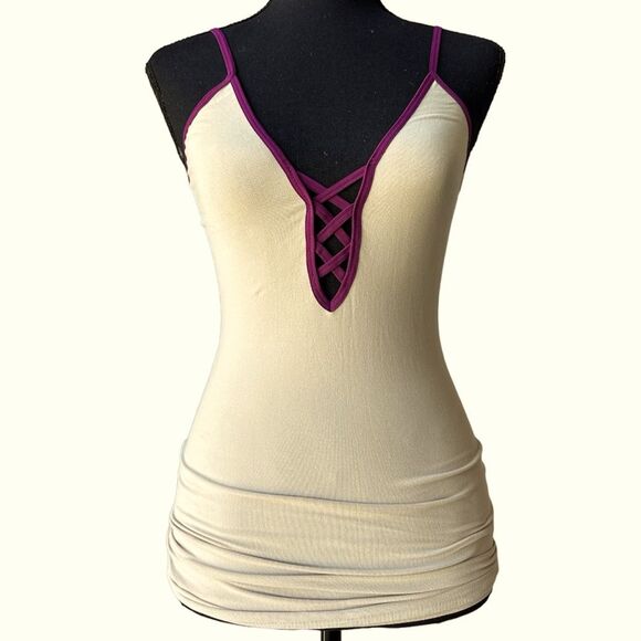 NWT Free People Deep V-neck Tunic Tank Top or Mini Slip Dress Nude Fuchsia XS/S - Picture 11 of 12